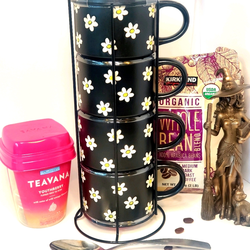 CERAMIC Black Daisy Mug Standing Set